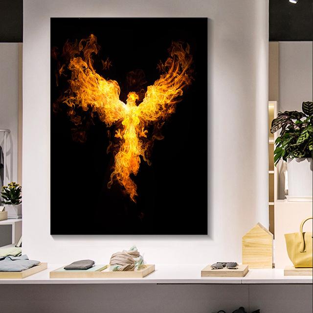 Рамка из цельного дерева Абстрактная картина маслом Феникс Холст Картина Стена Красивая современная благородная птица Художественный принт Плакат Гостиная Домашний декор