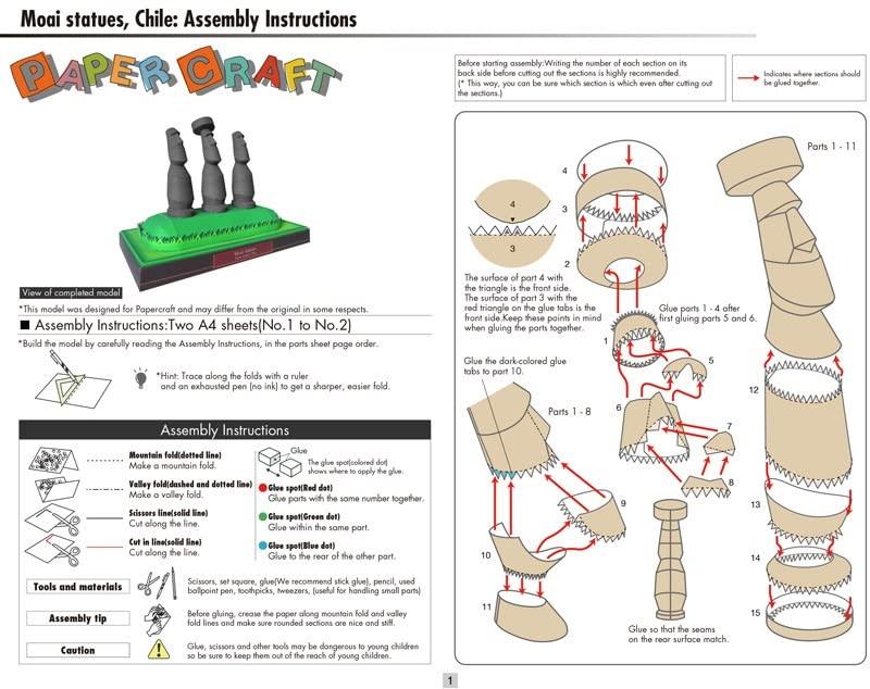 3D Assembly Model Paper Craft World Historical Buildings Island Moai (Easter Statue)