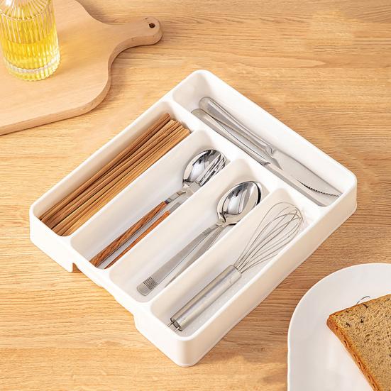 Storage Box 5-Compartment Utensil Organizer Convenient Durable Tableware Storage Tray for Kitchen Drawer
