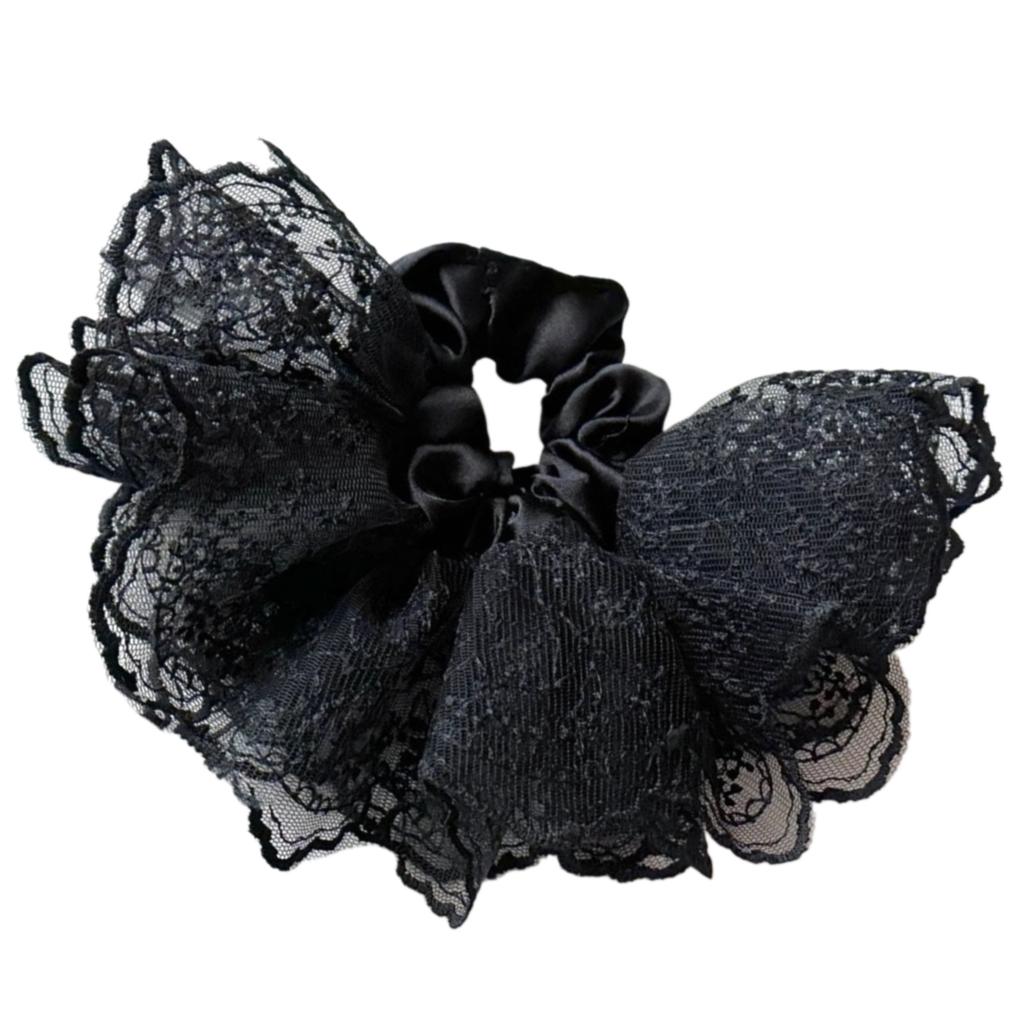 Ballet Skirt Lace Hair Tie Double Layer Ruffled Scrunchie With Invisible Elastic Core Hairpiece For Feminine Hairstyles