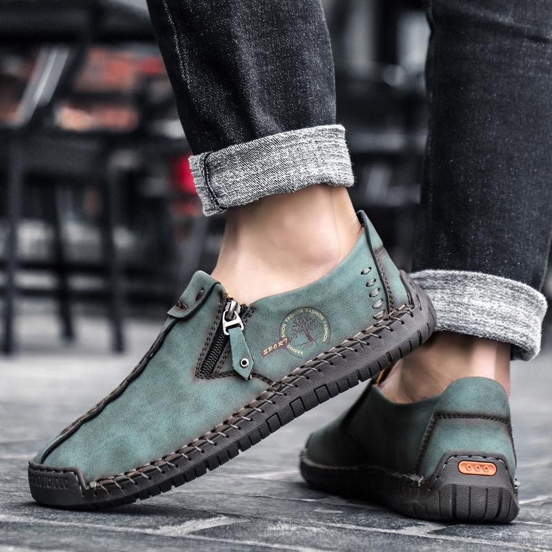 Мужские кожаные повседневные туфли ручной работы, туфли для вождения без застежек