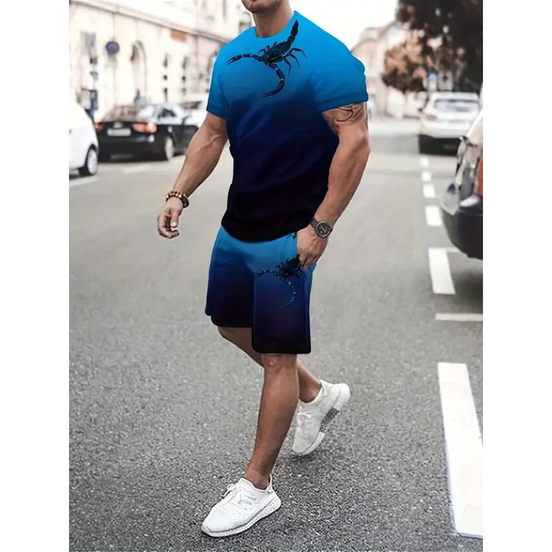 Новая футболка с градиентной текстурой, мужская летняя двухкомпонентная футболка, новый костюм с шортами, модная уличная повседневная спортивная одежда для мужчин, модели