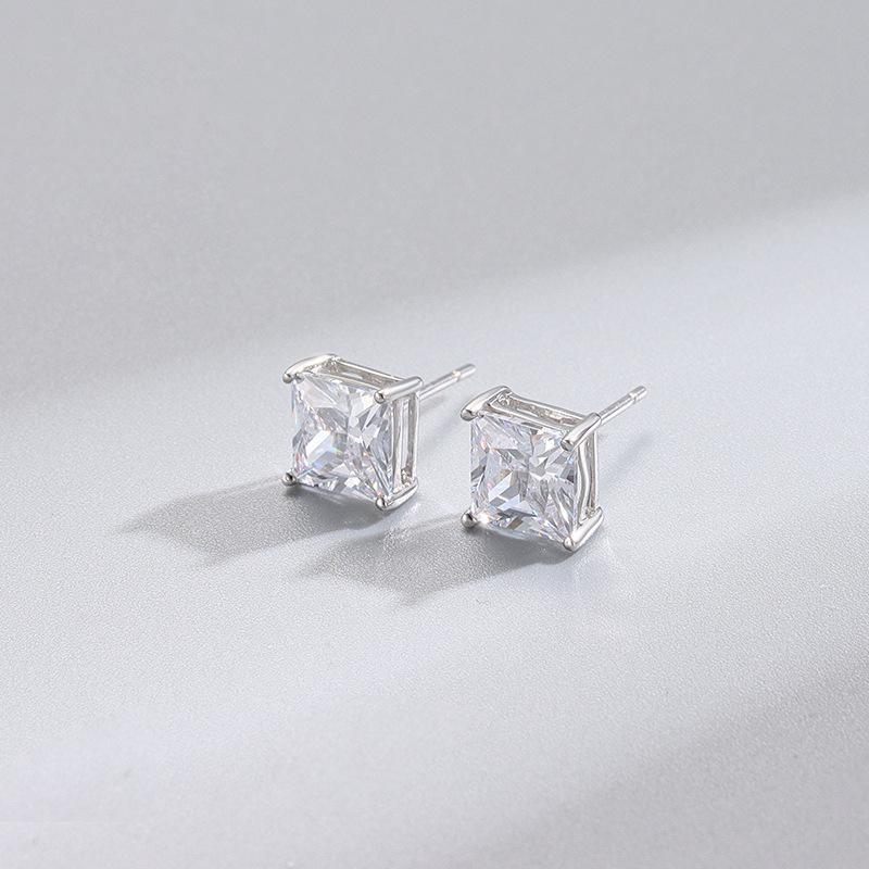 Квадратные медные серьги-пусеты в европейском и американском стиле с цирконами