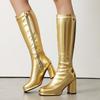 Sung Fit Women's Knee High Boots Gold Silver Comfy Shoes Soft Patent Leather Chunky High Heels Footwear
