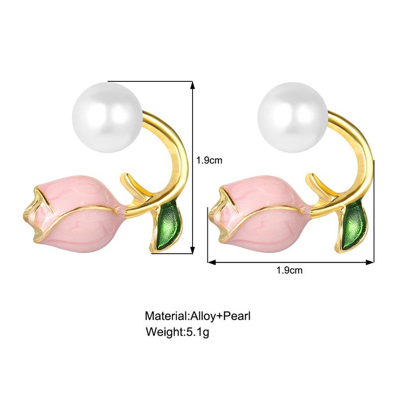 Серьги-гвоздики с имитацией розового тюльпана и жемчуга для женщин, украшения для рождественских вечеринок, подарков