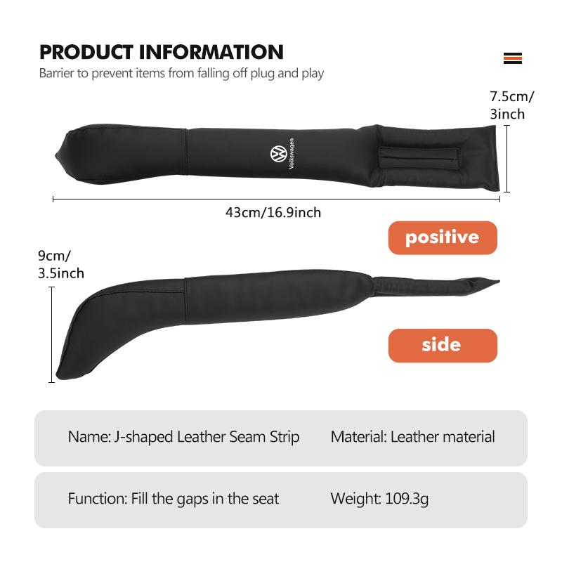 J-shaped Leather Car Seat Gap Filler Anti-drop Seat Seam Strip For Volkswagen VW Polo Jetta Sagitar Magotan Passat B5 B6 B7 CC ze8