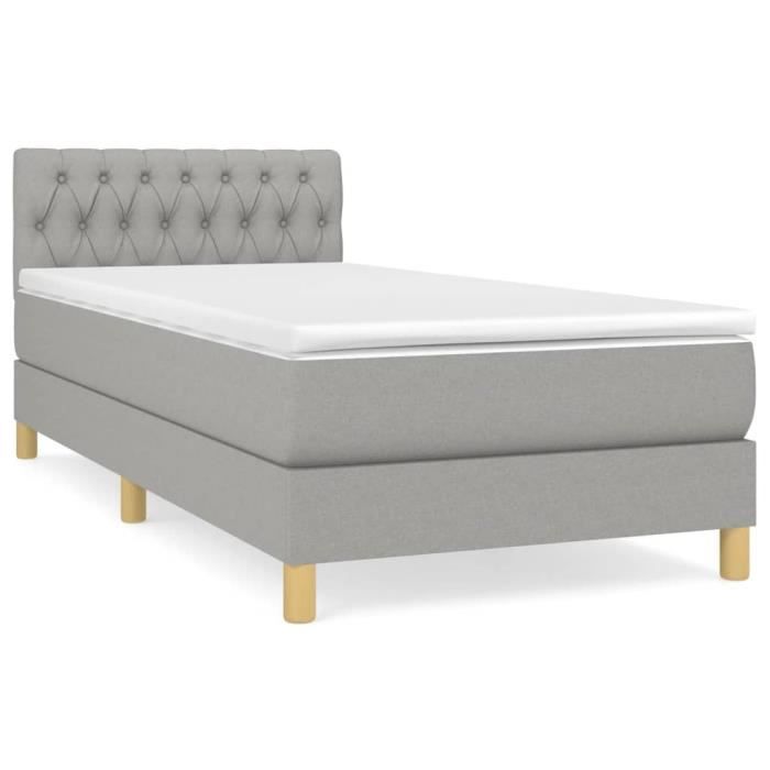 3140833 vidaXL Divan Bed with Mattress Light Grey 100x200cm Fabric