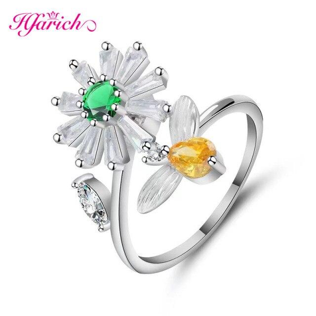 Hfarich Blue Crystalline Butterfly Finger Ring Rotate Freely Anti Stress Anxiety Rings Girl Nuptial Wedding Occasion Women Jewelry Engagement Present