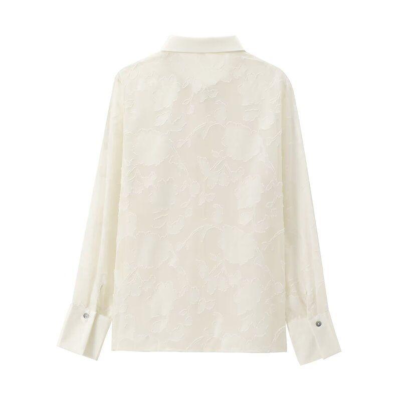 Fashion Style 2024 Summer New Arrival Women's Stylish Easiest for Match Velvet Patchwork Translucent Shirt 7484064