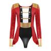 Women's Halloween Festival Bodysuit S-4XL, Circus Ringmaster Allover Sequin Jumpsuit with Dramatic Tail & Long Sleeves