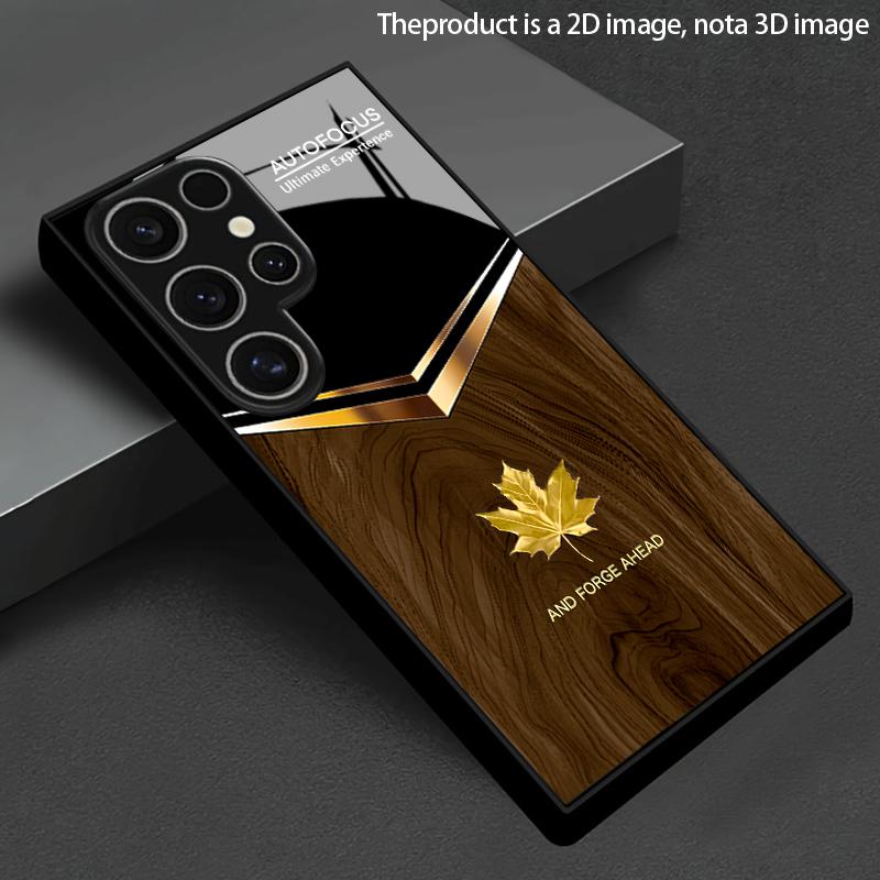 2D чехол для телефона с текстурой дерева и узором из золотых кленовых листьев для Samsung S26 S25 S24 S23 S22 S21 S20 A56 A36 Защитная крышка из закаленного стекла