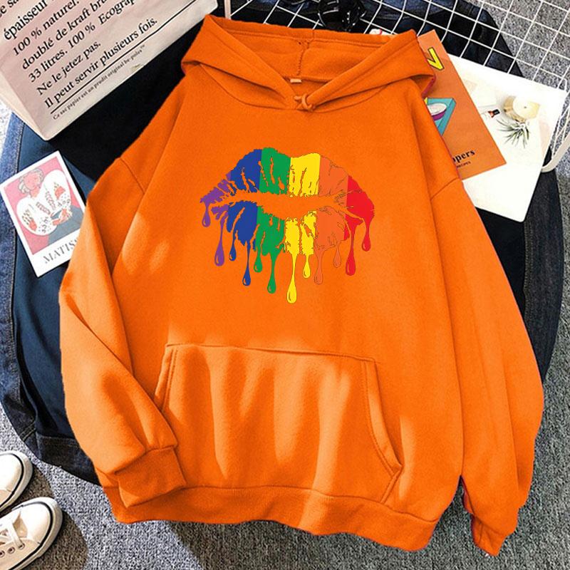 Женские зимне-осенние модные повседневные толстовки с капюшоном и длинными рукавами, Лгбт-прайд, радужные губы, толстовки, свободный пуловер