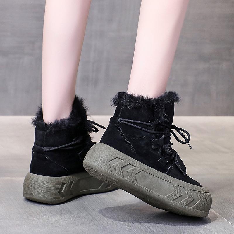 Модные женские замшевые ботинки на платформе с лодыжкой, зимние ботинки на плоской подошве, меховые теплые плюшевые хлопковые туфли, повседневные кроссовки для женщин, зима 2025 года, тренд, удобные ботинки Mujer