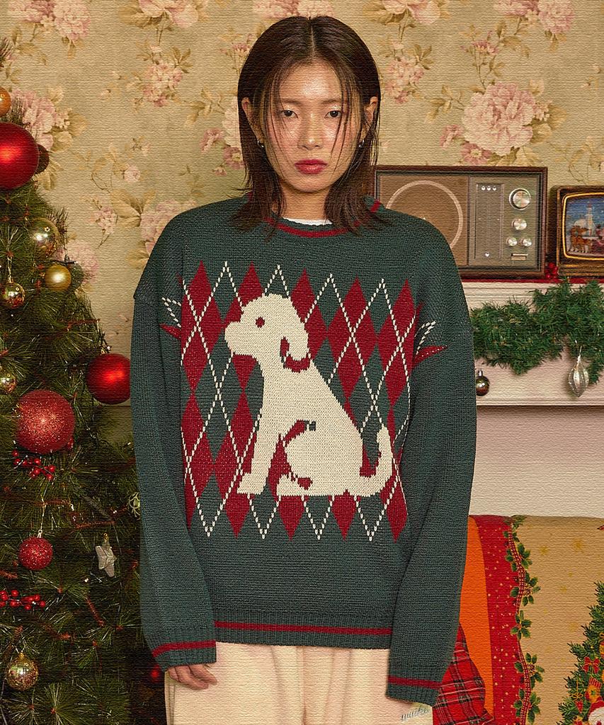 WAIKEI Puppy Argyle Knit Green