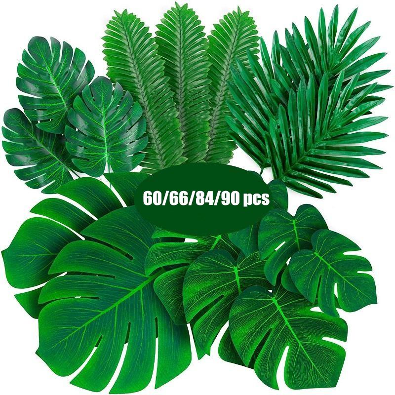 Artificial Palm Leaves Tropical Plant with Faux Monstera Leaves Stems Simulation Safari Leaves for Hawaiian Table Leaves Decorations 6 Kinds