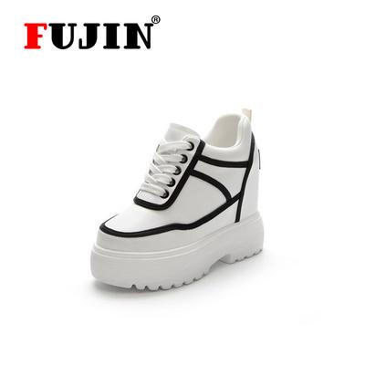 Женская модная однотонная спортивная обувь Fujin на каблуке 11 см, дышащая беговая обувь, кроссовки на толстой подошве