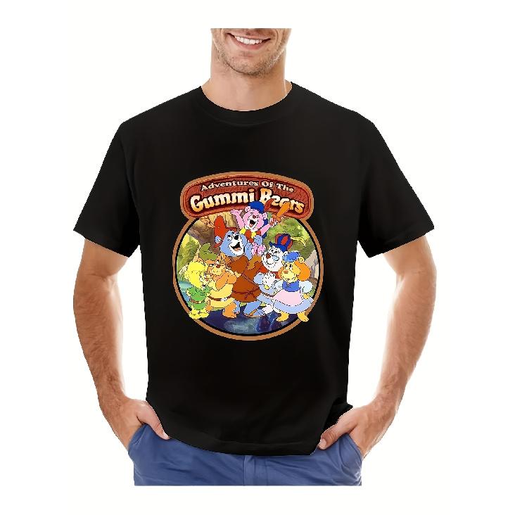 2026 Fashion Style W Men'S Vintage Gummi Bears T-Shirt | 100% Retro Nostalgic Iconic Gummi Bear Logos Print, Casual Crew Neck, Short Sleeve, Loose