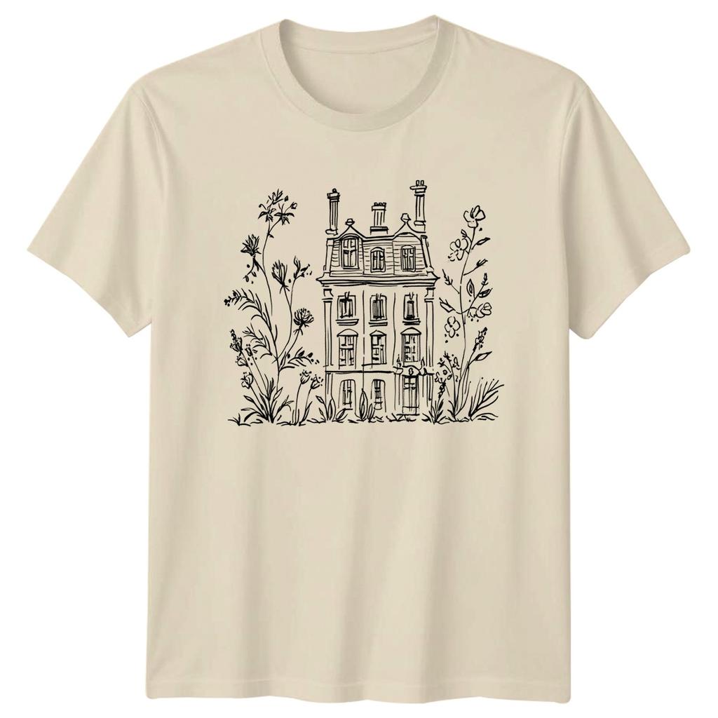 Aesthetic Parisian Townhouse And Botanical TShirt Sketch Art