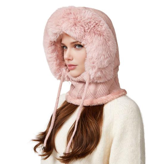 Зимний головной убор с шарфом-защитой лица, однотонная шапка 3-в-1, регулируемая по цвету, со шнурком, ветрозащитная шапка