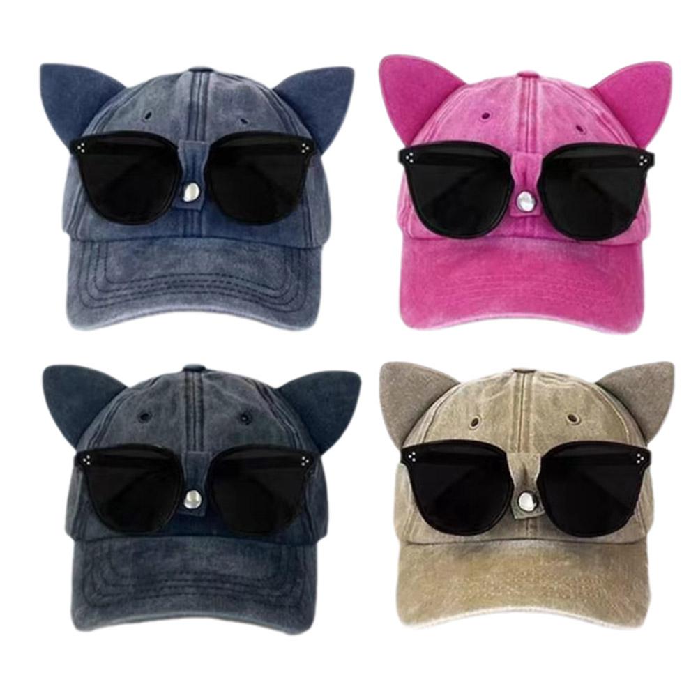Весна и лето Новые милые солнцезащитные очки с кошачьими ушками бейсболка и женская уличная хип-хоп солнцезащитная кепка Mal I5B5