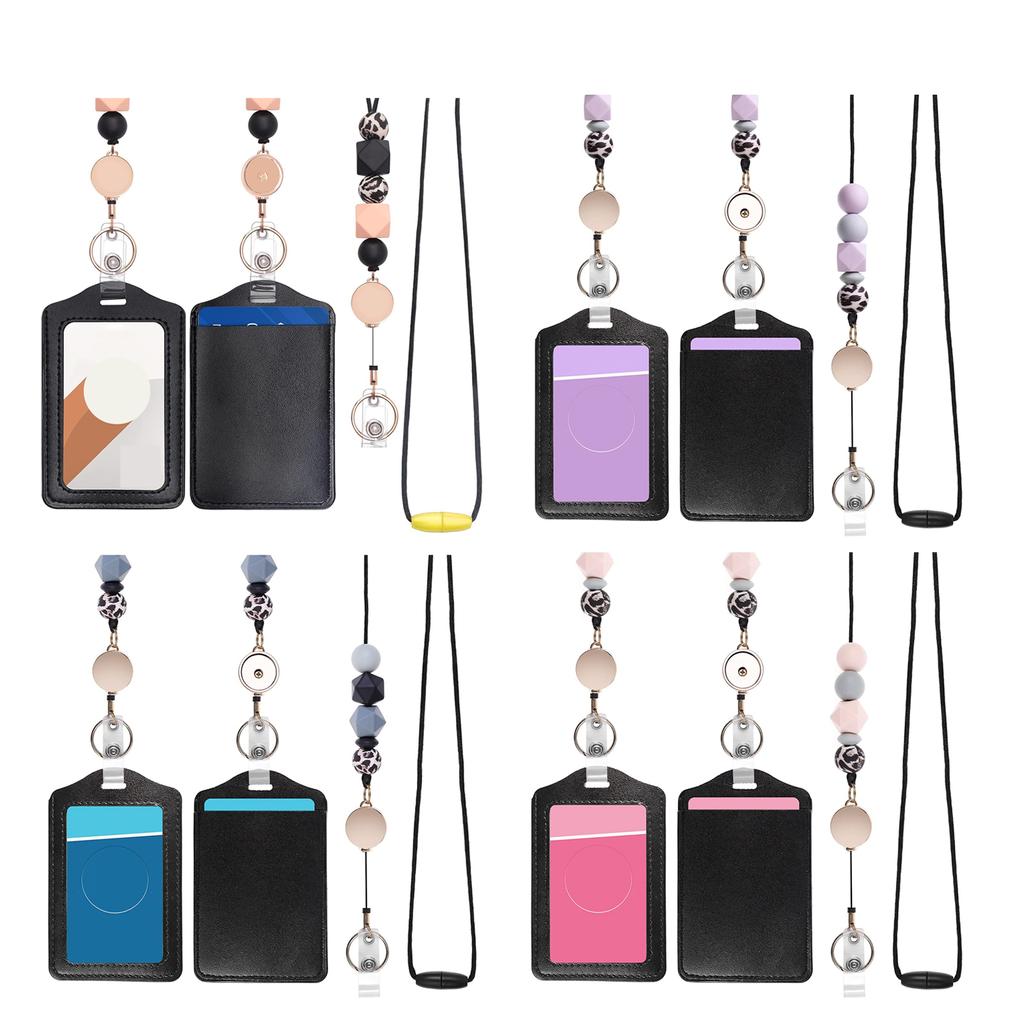 Силиконовый выдвижной шнурок с бусинами и прозрачным держателем удостоверения личности, многоцелевой держатель бейджа для студентов