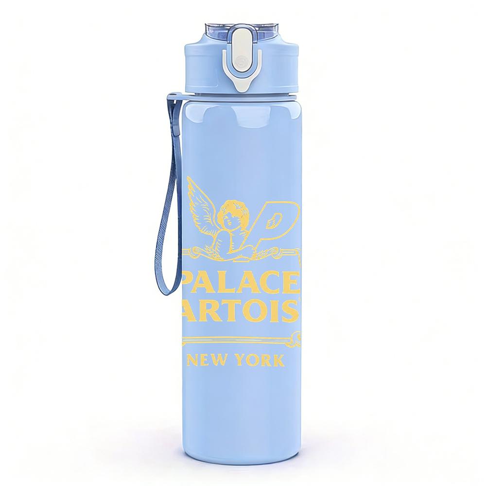 1PC Simple square frame minimal line print 750ml colorful plastic sports water bottle leakproof pop up lid with straw for outdoor work home use
