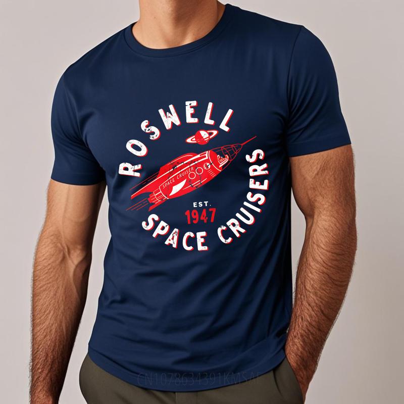 Black Summer Women Tshirt Roswell Space Cruisers Established 1947 Rocket Design Short Sleeve Workout Crew Neck Tee Shirt