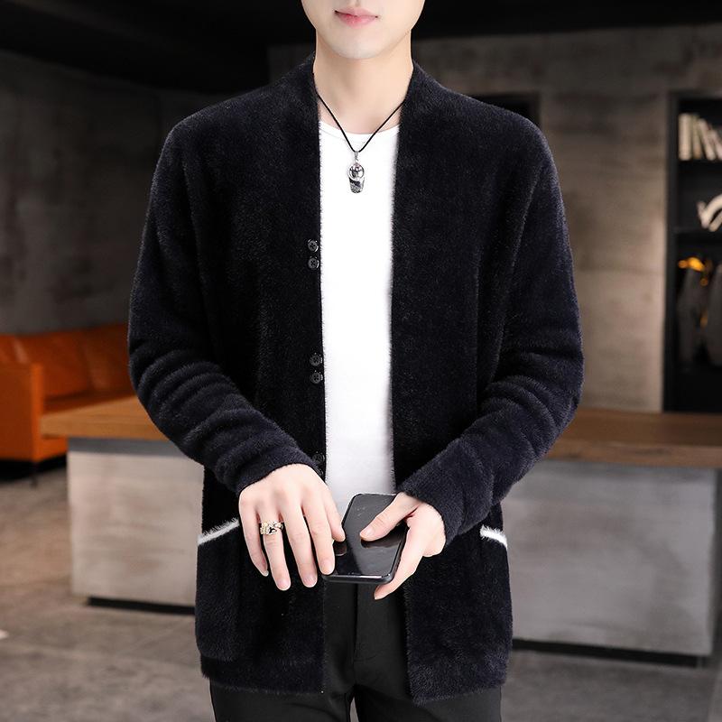 Норковая шерстяная одежда, мужская утолщенная кашемировая трикотажная одежда на молнии, кардиган, пальто, осенне-зимняя модная молодежная одежда