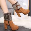 Fashion Round Toe Suede Root Square Side Zipper Women Boots for Winter Warmth Hot Selling Solid Color Women Shoes Sizes 34-43