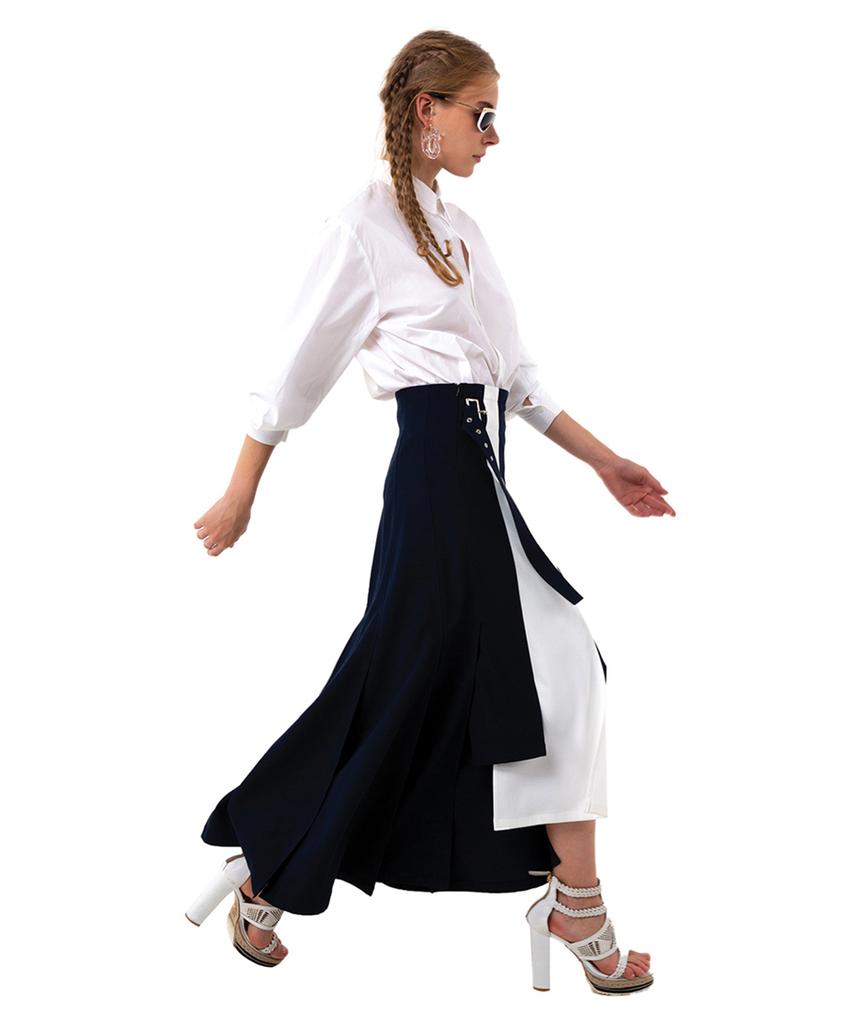 Greedius Navy White Combination Wrap Skirt