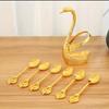 Elegant Gold Alloy Swan Fruit Fork and Spoon Set, 7-Piece Luxury Dessert Utensils with Coffee Spoon and Cake Fork