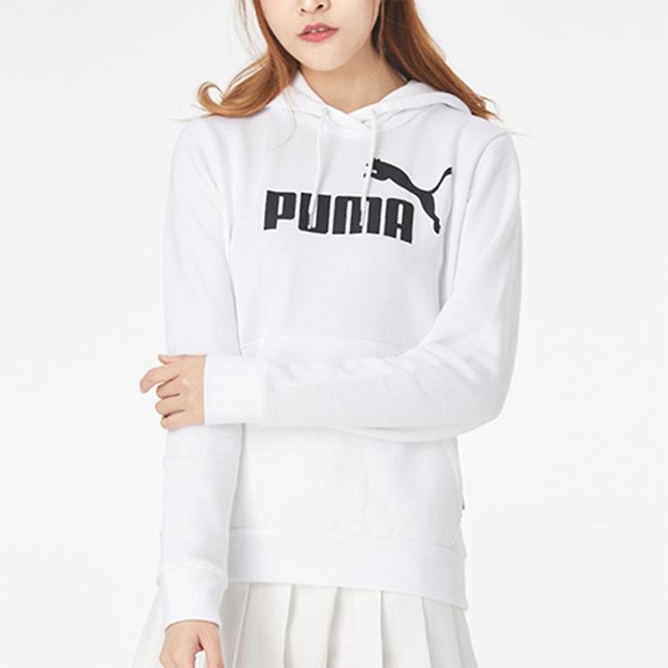 Puma Ess Hoody FL с флисовой подкладкой, теплая трикотажная толстовка с капюшоном, женская, белая 586938-02