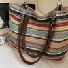 Женская сумка через плечо, полосатая сумка-тоут контрастного цвета, плетеная сумка-тоут, большая вместимость, плетеная сумка из соломы
