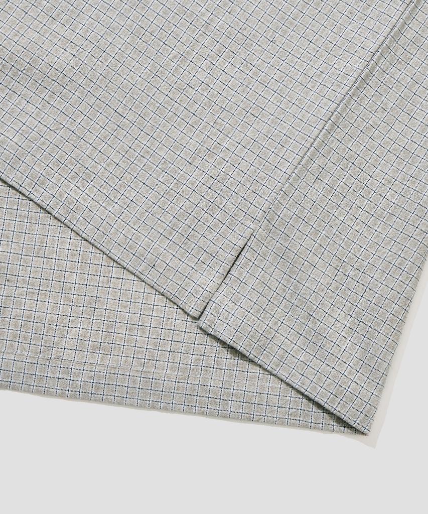 AGOD Open Collar Check Half Shirt [Beige]