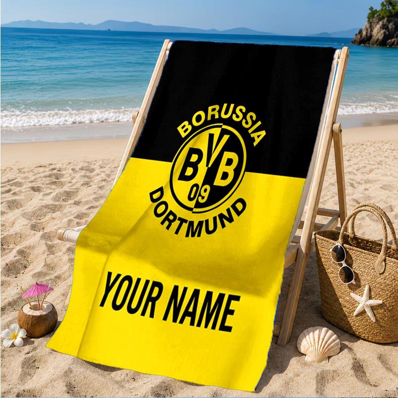 Custom Name Borussia Dortmund Personalized Microfiber Beach Towel, Quick-Dry, Ideal for Summer Travel, Beach Essential, Swimming