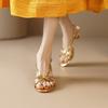 Spring and Summer New Golden Pointed Women's Single Shoes Leak Toe Versatile Foreign Style Women's Shoes Internet Celebrity Beautiful Temperament Thi