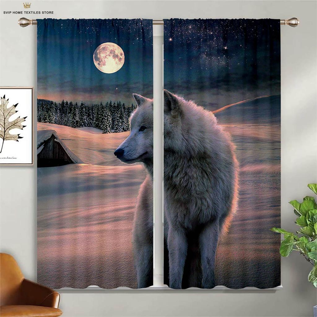 Плотные 3D-шторы, звездное небо, волк, животное, подходят для учебы, общежития, спальни, декоративные, 2 шт.