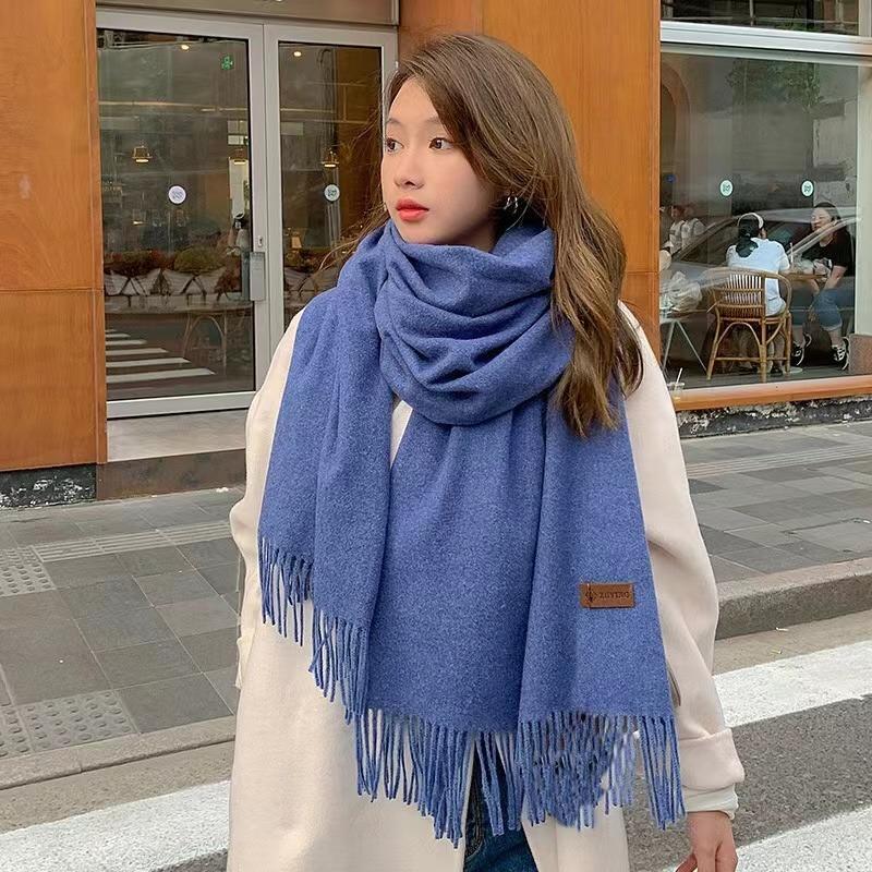Winter Scarf Women Luxury Autumn Winter Cashmere Scarf Thickened Warm Shawl Classic Tassels Fluffy Scarf Solid Color Soft Shawl