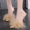 Maogu Stiletto Peep Toe Mules Lady Slides Shoes Transparent Cabolt Summer Sexy Feather Woman Slippers Perspex High Heels Zapatos