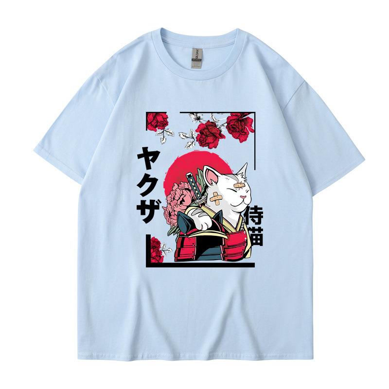 Мужская футболка Street Apparel Япония Харадзюку Забавная футболка с котом Кунг-фу Хлопок Летняя Мультяшная футболка Унисекс Хип-хоп Футболка