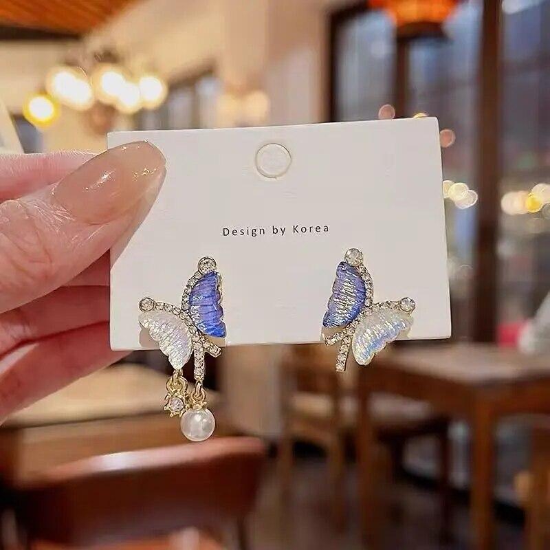 Роскошные фиолетовые серьги-кисточки с бабочками для женщин, трендовые кристальные висячие серьги, аксессуары для вечеринок для девочек, подарок