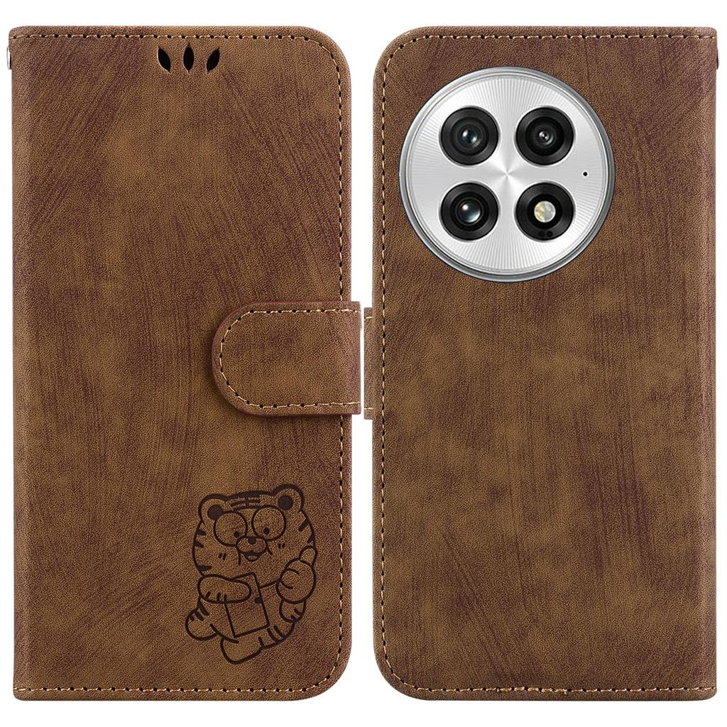 For OnePlus 13 Wallet Case Tiger Imprint Leather Shockproof Phone Cover
