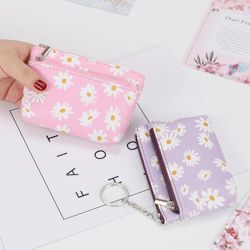 Daisy Coin Purse Women Mini Wallets With Zipper Keychain Card Holder Wallet CLE