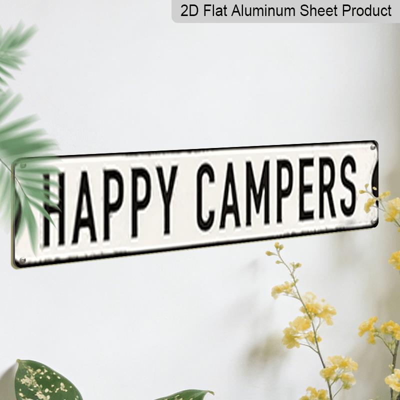 15.7×3.94inch Happy Campers Raised Metal Road Sign - Retro RV & Camper Van Aluminum Sign/decorative Sign, Heavy-Duty Camping Sign with Campfire