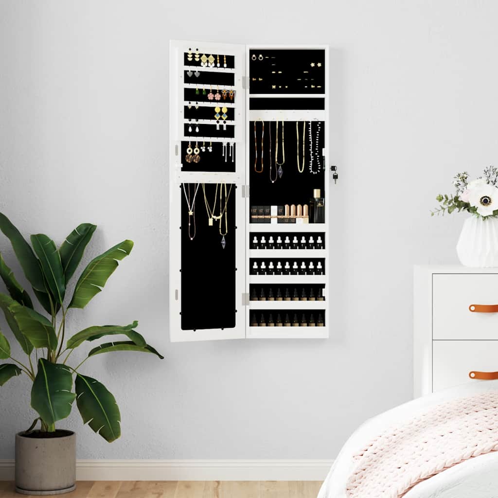 Vidaxl Wisząca Szafka Na Biżuterię, Z Lustrem, Biała, 30X8,5X106 Cm