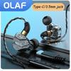 OLAF Игровая гарнитура Проводные наушники 3,5 мм Кабель Наушники Handsfree Бас Стерео Спортивные наушники-вкладыши Тип ЦАП Type-C Для iPhone 15 Samsung