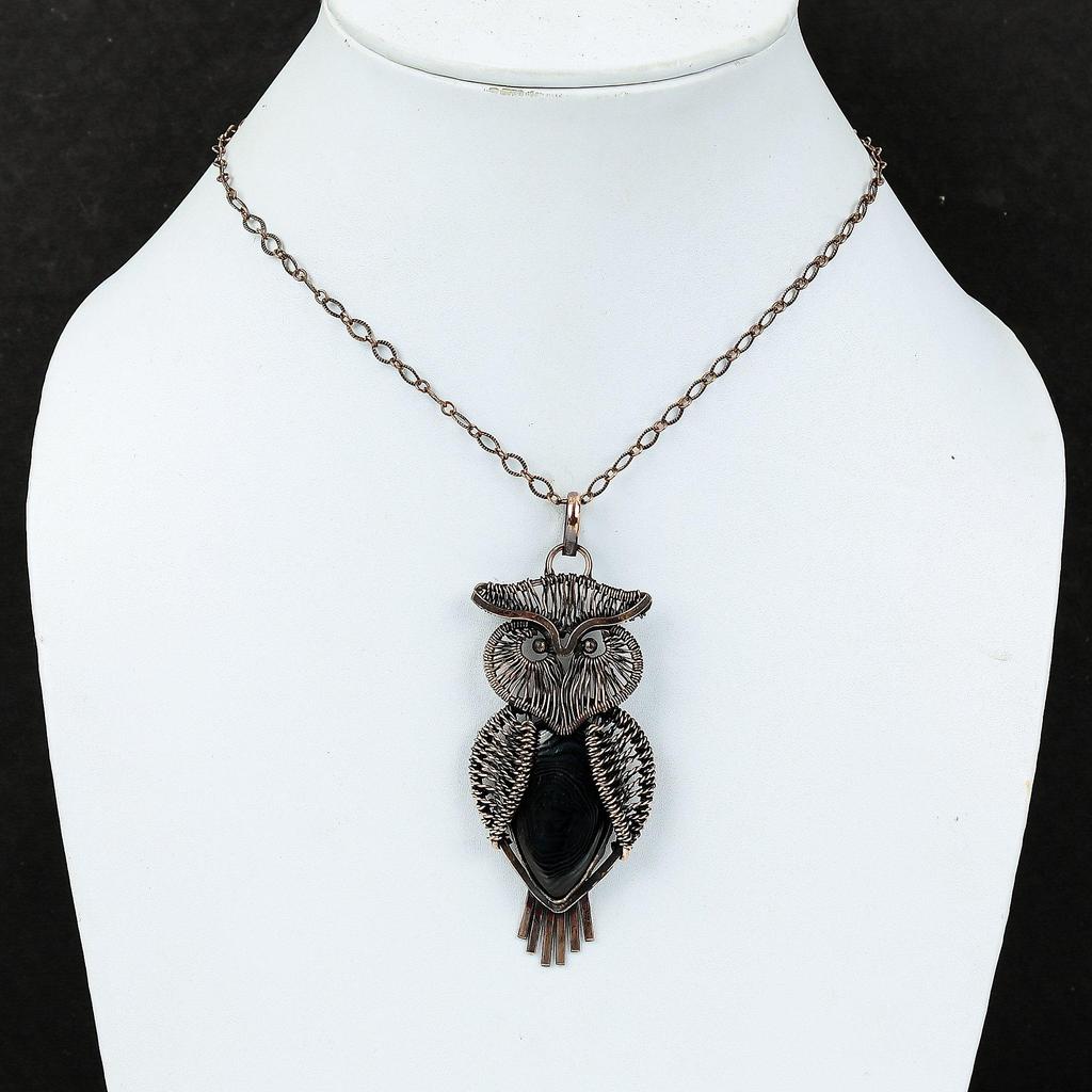 Подвеска Psilomelane, обернутая медной проволокой, подвеска из драгоценных камней Psilomelane, подвеска в виде совы для женщин, ручная работа, медная проволока, подарок для него