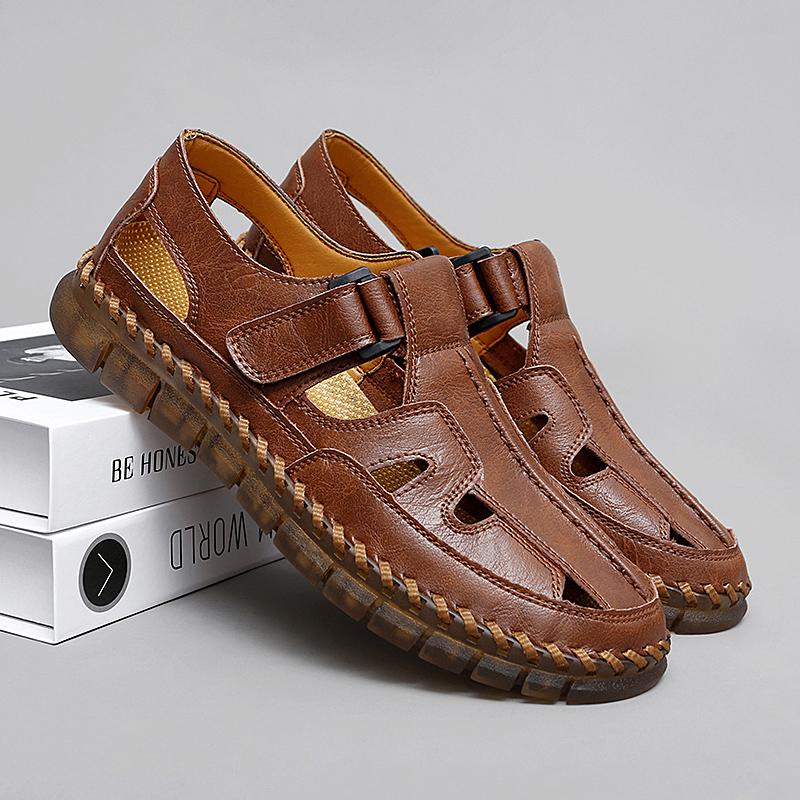 Модные летние мужские сандалии, горячая распродажа, уличные нескользящие мужские пляжные туфли, мужские летние туфли из кожи ручной работы, дышащие кроссовки Roma, лоферы