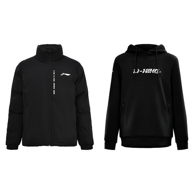 Li Ning уличная крутая узкая унисекс толстовка с капюшоном теплая плюшевая с воротником-стойкой толстая куртка повседневный спортивный костюм унисекс толстовки AJMU219+AWDUG83-1