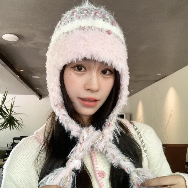Шерстяная шапка женская лицо маленькое Майяр зимняя с бахромой косички утолщенная тепловая защита ушей шапка холодная вязаная шапка холодная шапка